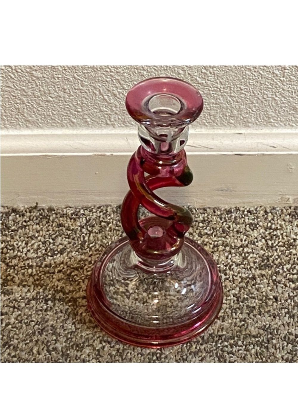 Pink Swirl Glass Candle Holder Vintage Tiffin